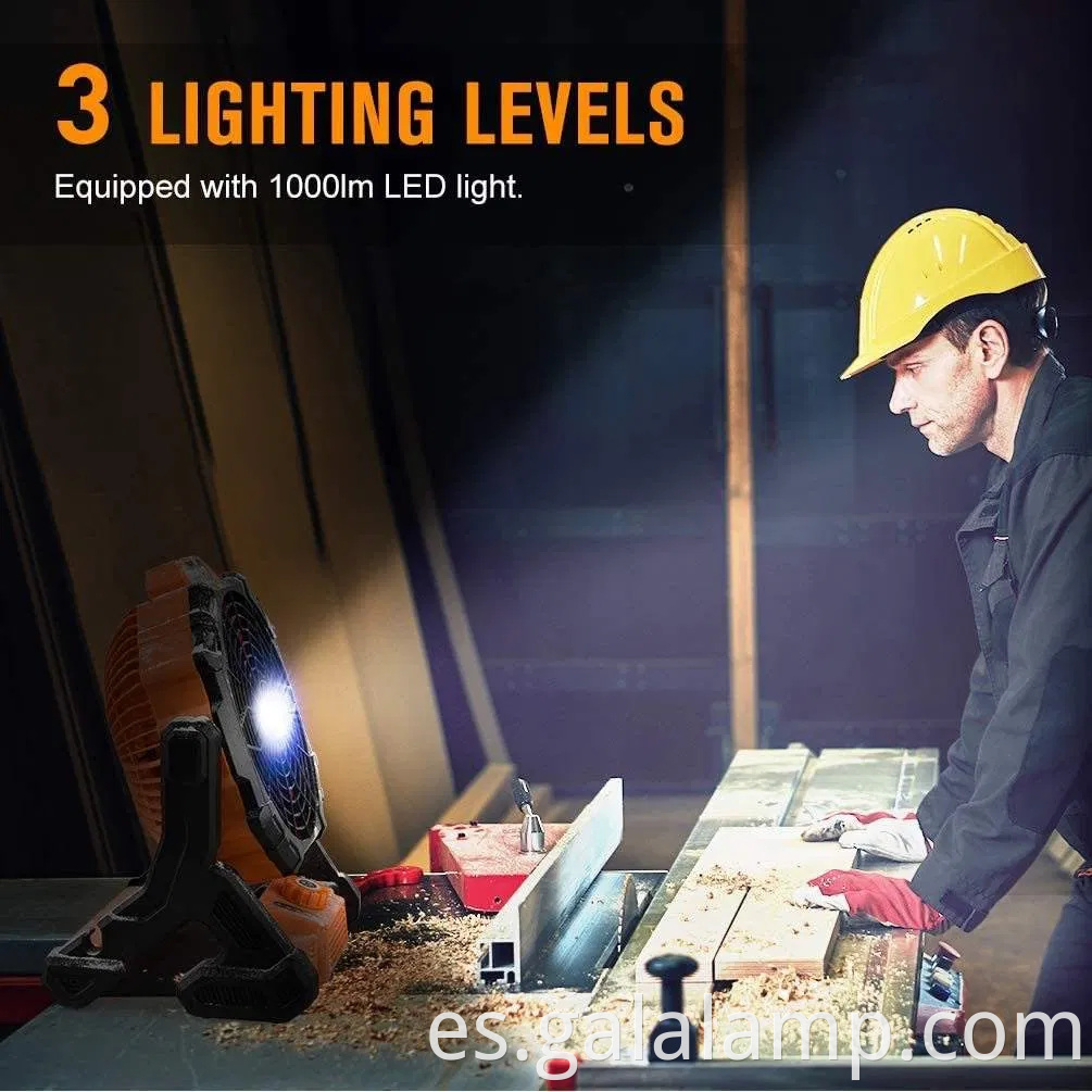 Soporte de luz LED y batería portátil minirecargable Carga de campamento Ventilador de piso solar